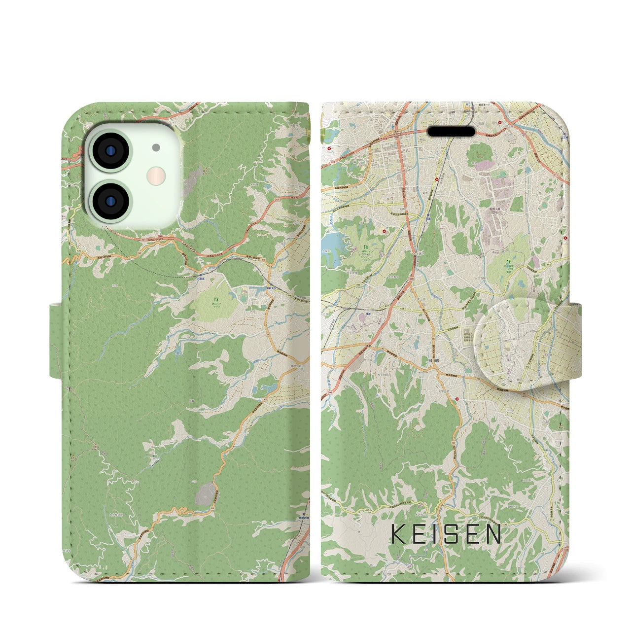 【桂川】地図柄iPhoneケース（手帳両面タイプ・ナチュラル）iPhone 12 mini 用