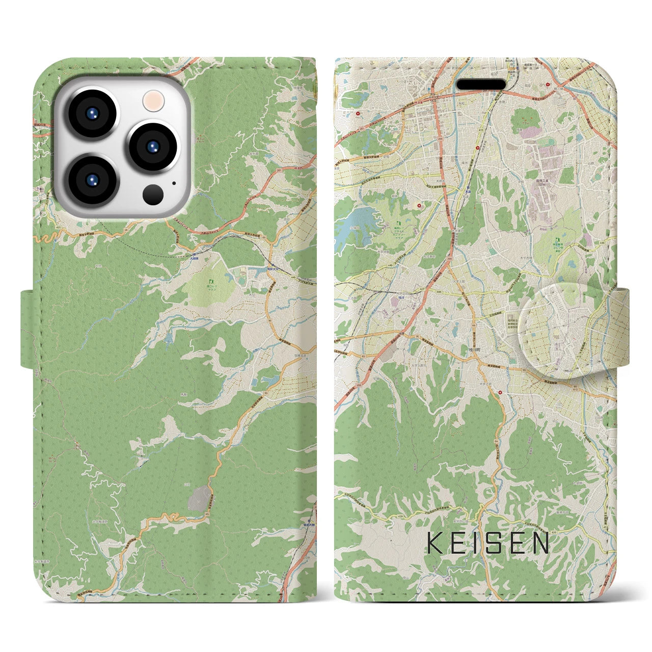 【桂川】地図柄iPhoneケース（手帳両面タイプ・ナチュラル）iPhone 13 Pro 用