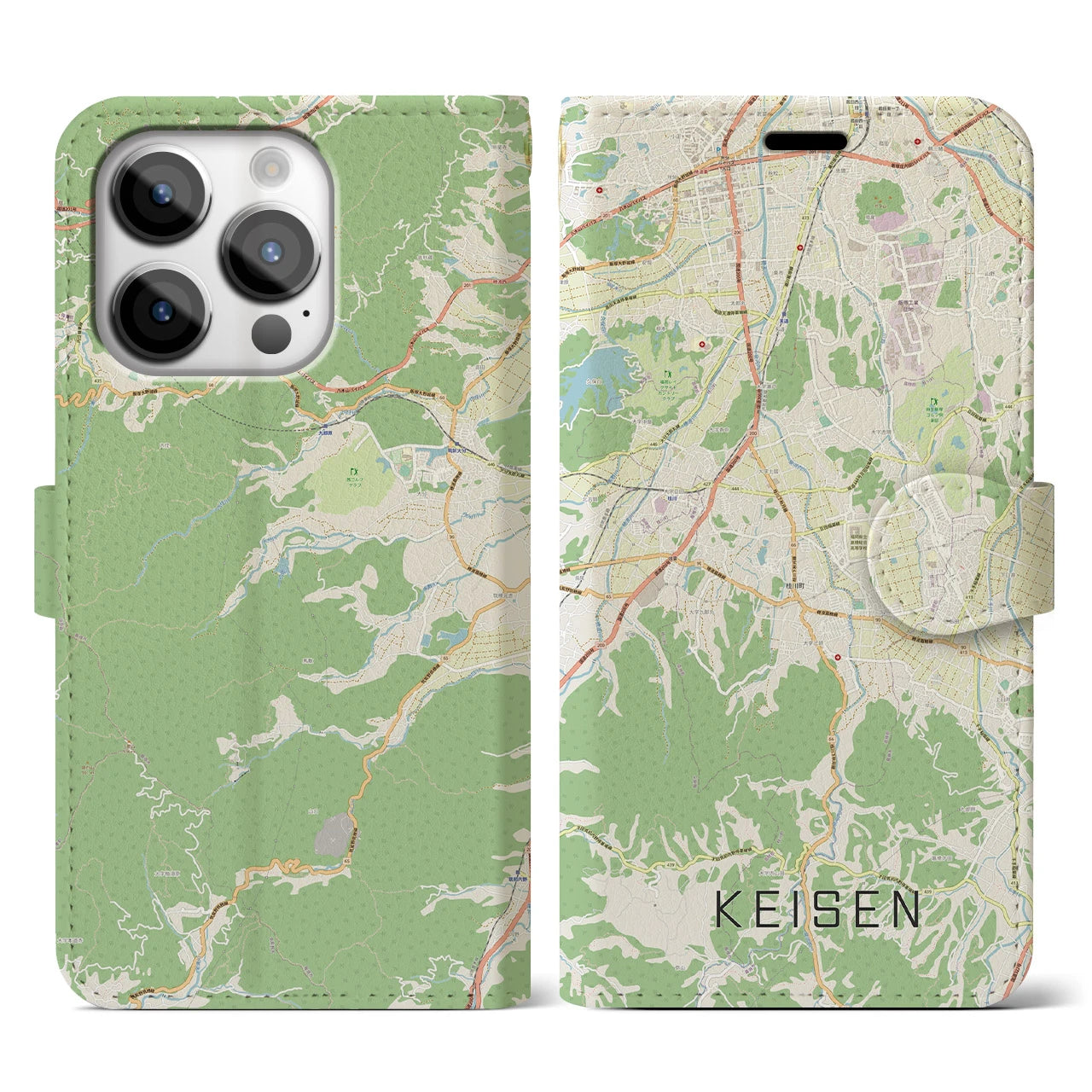 【桂川】地図柄iPhoneケース（手帳両面タイプ・ナチュラル）iPhone 14 Pro 用