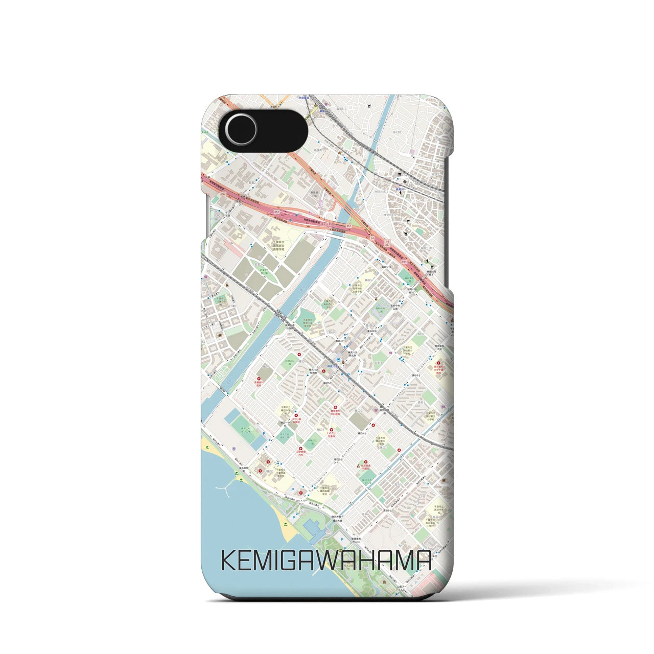 【検見川浜】地図柄iPhoneケース（バックカバータイプ・ナチュラル）iPhone SE（第3 / 第2世代） / 8 / 7 / 6s / 6 用