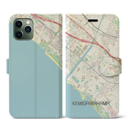 【検見川浜（千葉県）】地図柄iPhoneケース（手帳タイプ）ナチュラル・iPhone 11 Pro 用