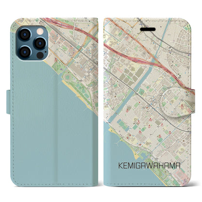 【検見川浜（千葉県）】地図柄iPhoneケース（手帳タイプ）ナチュラル・iPhone 12 / 12 Pro 用