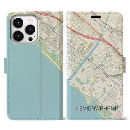 【検見川浜（千葉県）】地図柄iPhoneケース（手帳タイプ）ナチュラル・iPhone 13 Pro 用