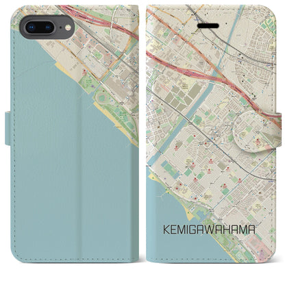 【検見川浜（千葉県）】地図柄iPhoneケース（手帳タイプ）ナチュラル・iPhone 8Plus /7Plus / 6sPlus / 6Plus 用