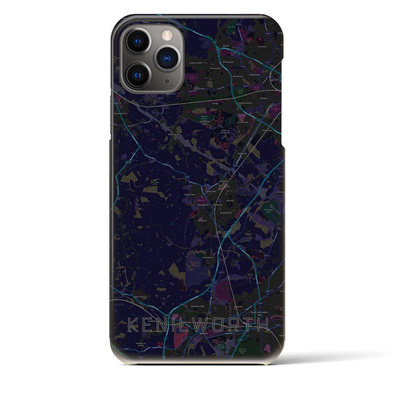 【ケニルワース】地図柄iPhoneケース（バックカバータイプ・ブラック）iPhone 11 Pro Max 用