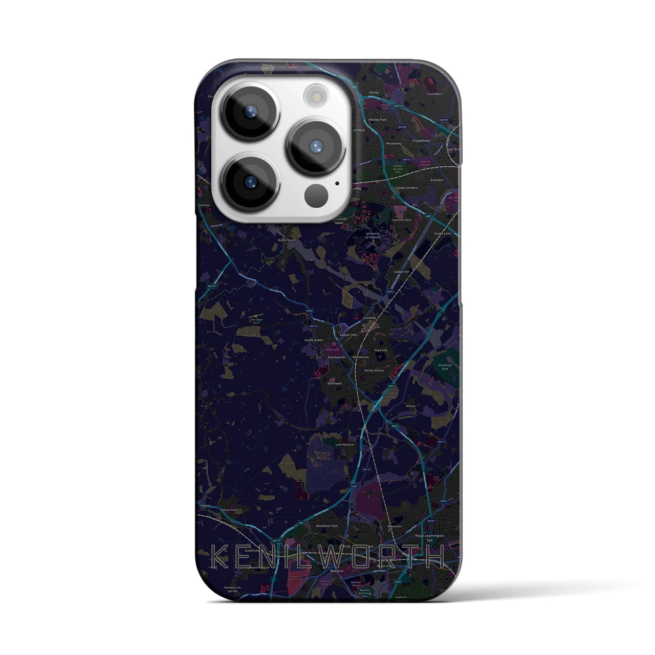 【ケニルワース】地図柄iPhoneケース（バックカバータイプ・ブラック）iPhone 14 Pro 用