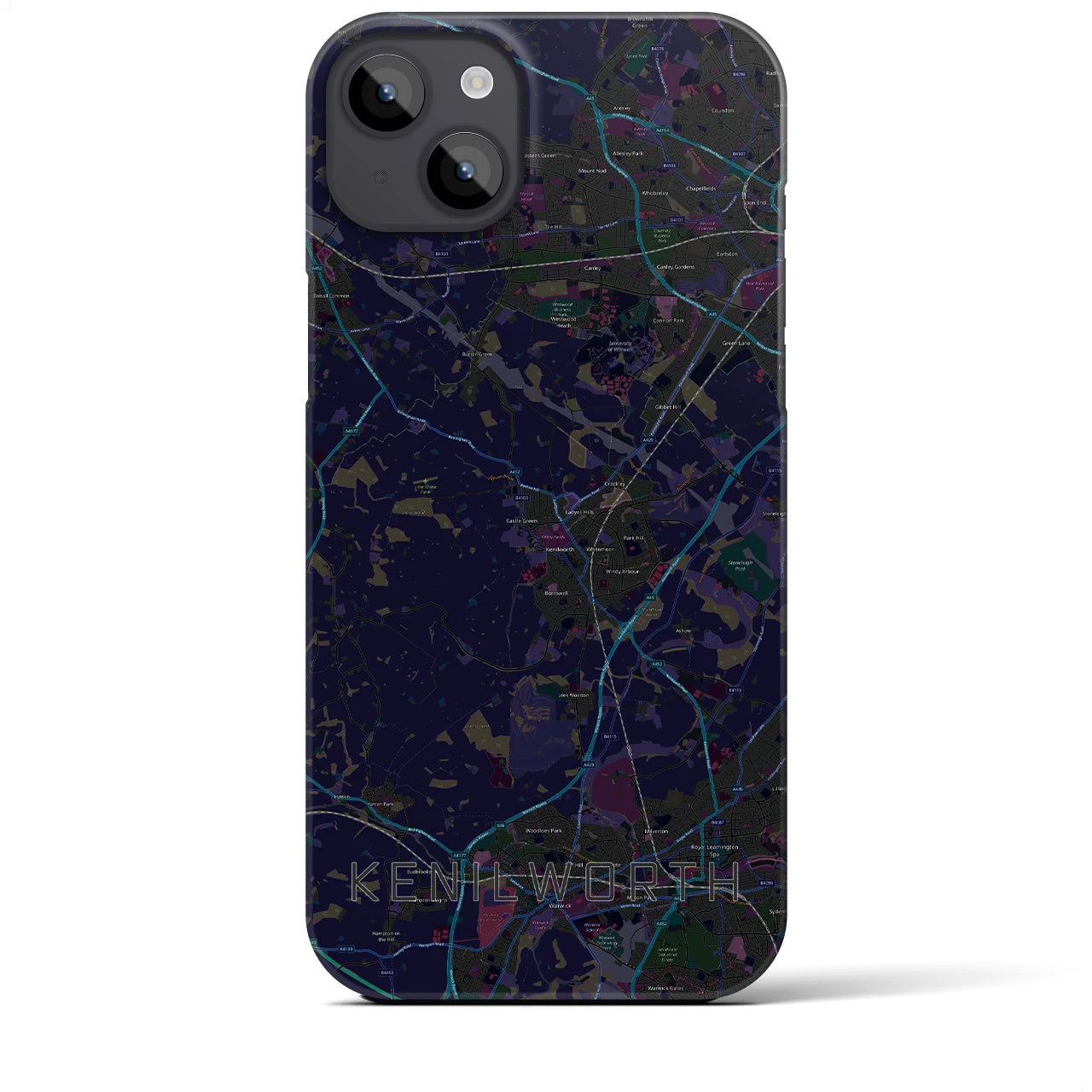 【ケニルワース】地図柄iPhoneケース（バックカバータイプ・ブラック）iPhone 14 Plus 用