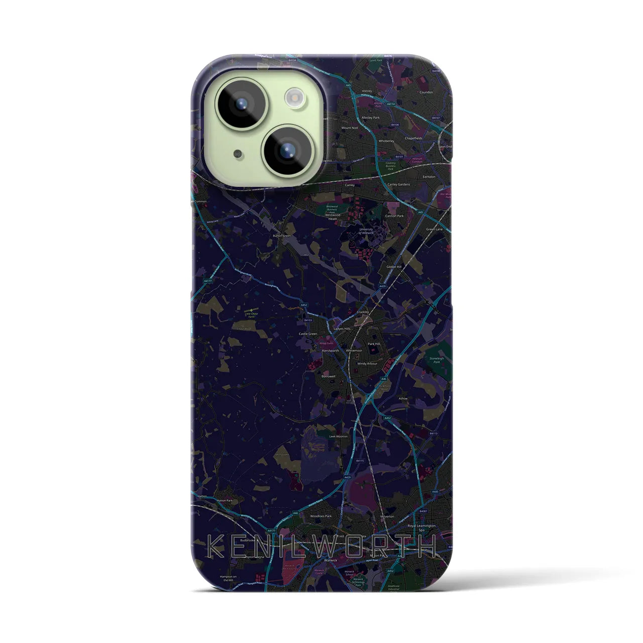 【ケニルワース】地図柄iPhoneケース（バックカバータイプ・ブラック）iPhone 15 用