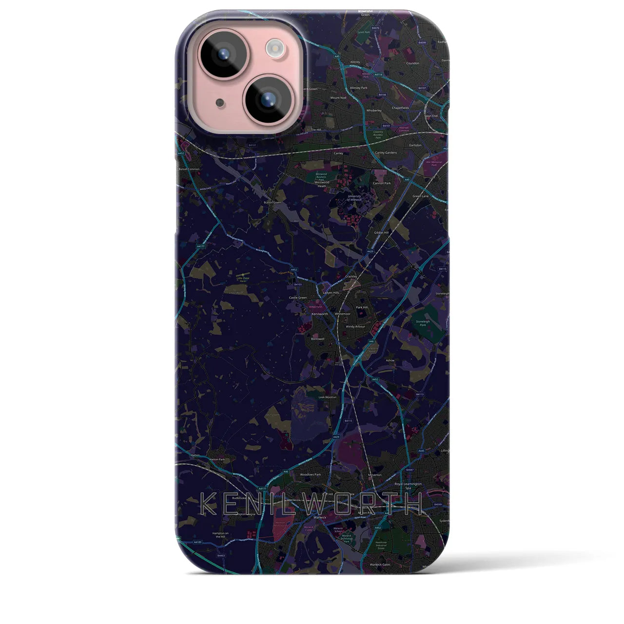 【ケニルワース】地図柄iPhoneケース（バックカバータイプ・ブラック）iPhone 15 Plus 用
