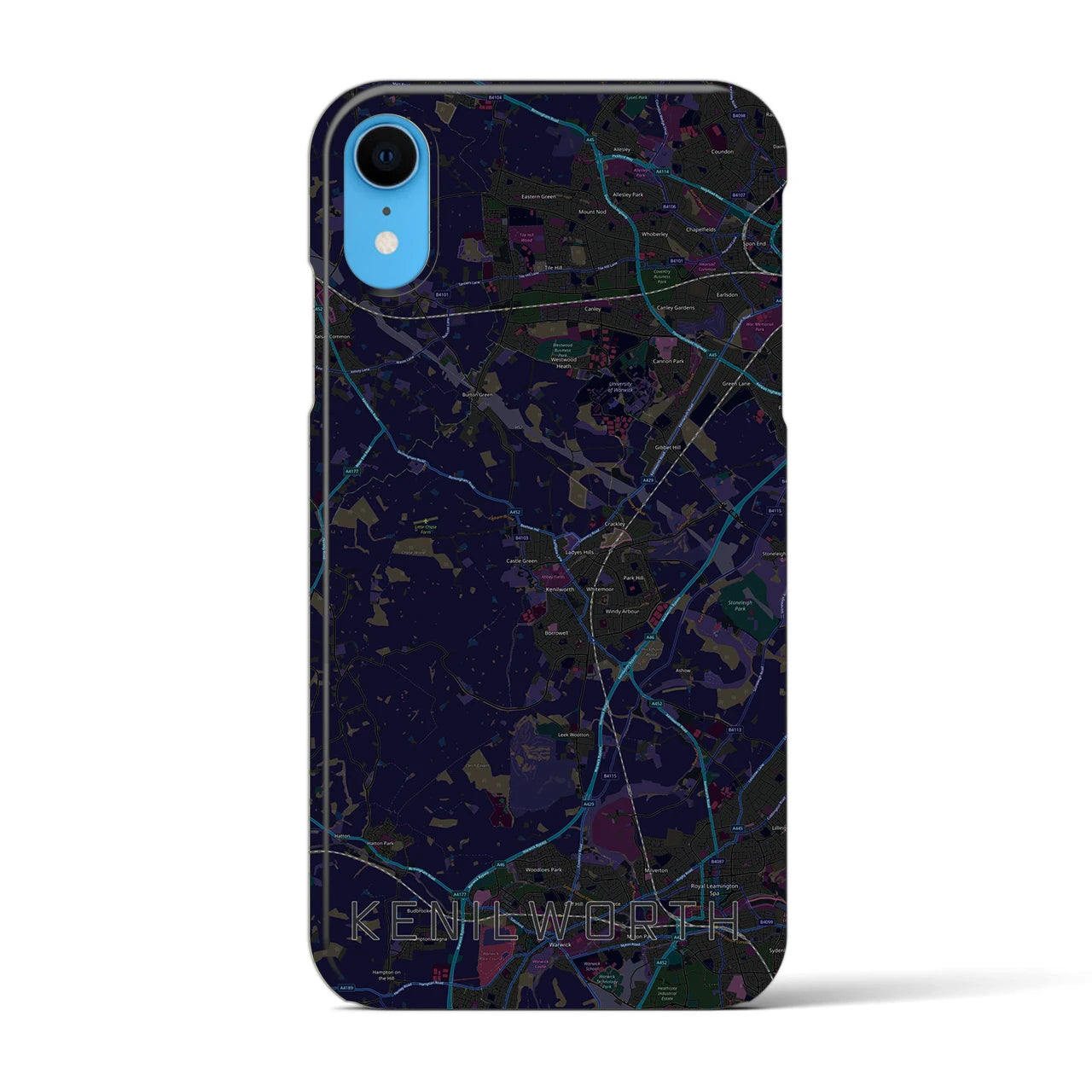 【ケニルワース】地図柄iPhoneケース（バックカバータイプ・ブラック）iPhone XR 用