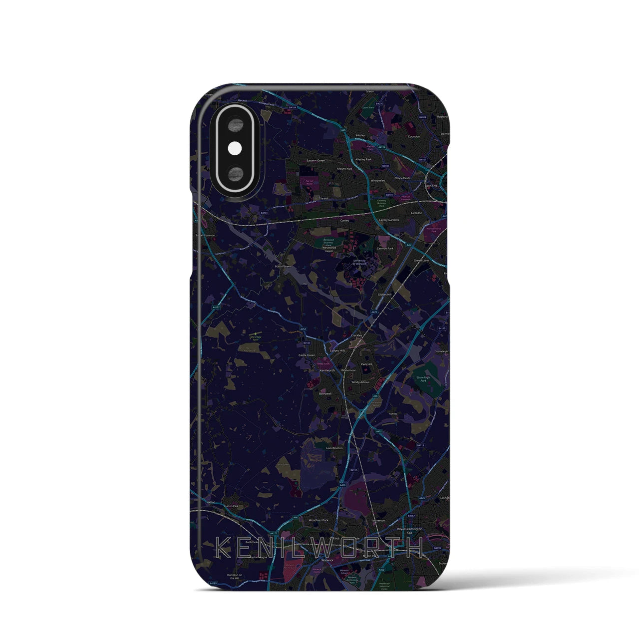 【ケニルワース】地図柄iPhoneケース（バックカバータイプ・ブラック）iPhone XS / X 用