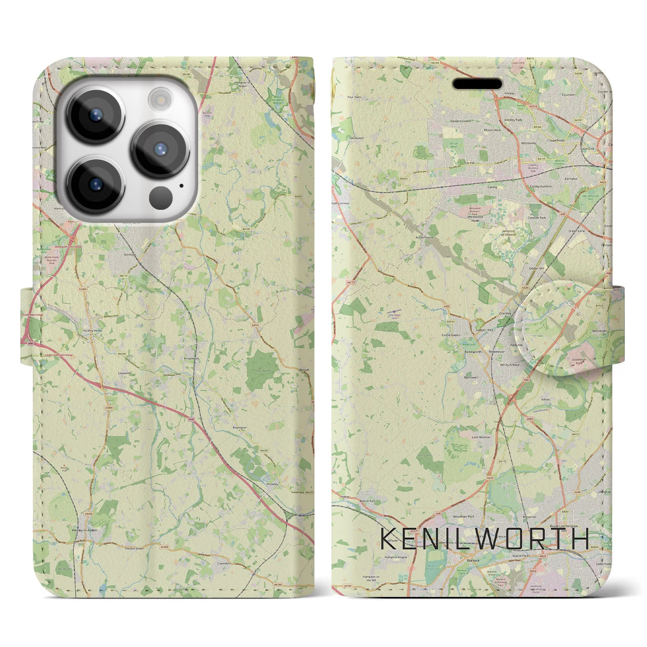 【ケニルワース】地図柄iPhoneケース（手帳両面タイプ・ナチュラル）iPhone 14 Pro 用