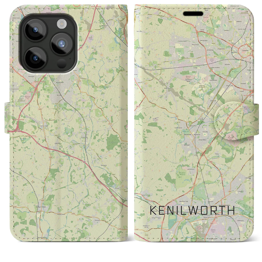 【ケニルワース】地図柄iPhoneケース（手帳両面タイプ・ナチュラル）iPhone 15 Pro Max 用