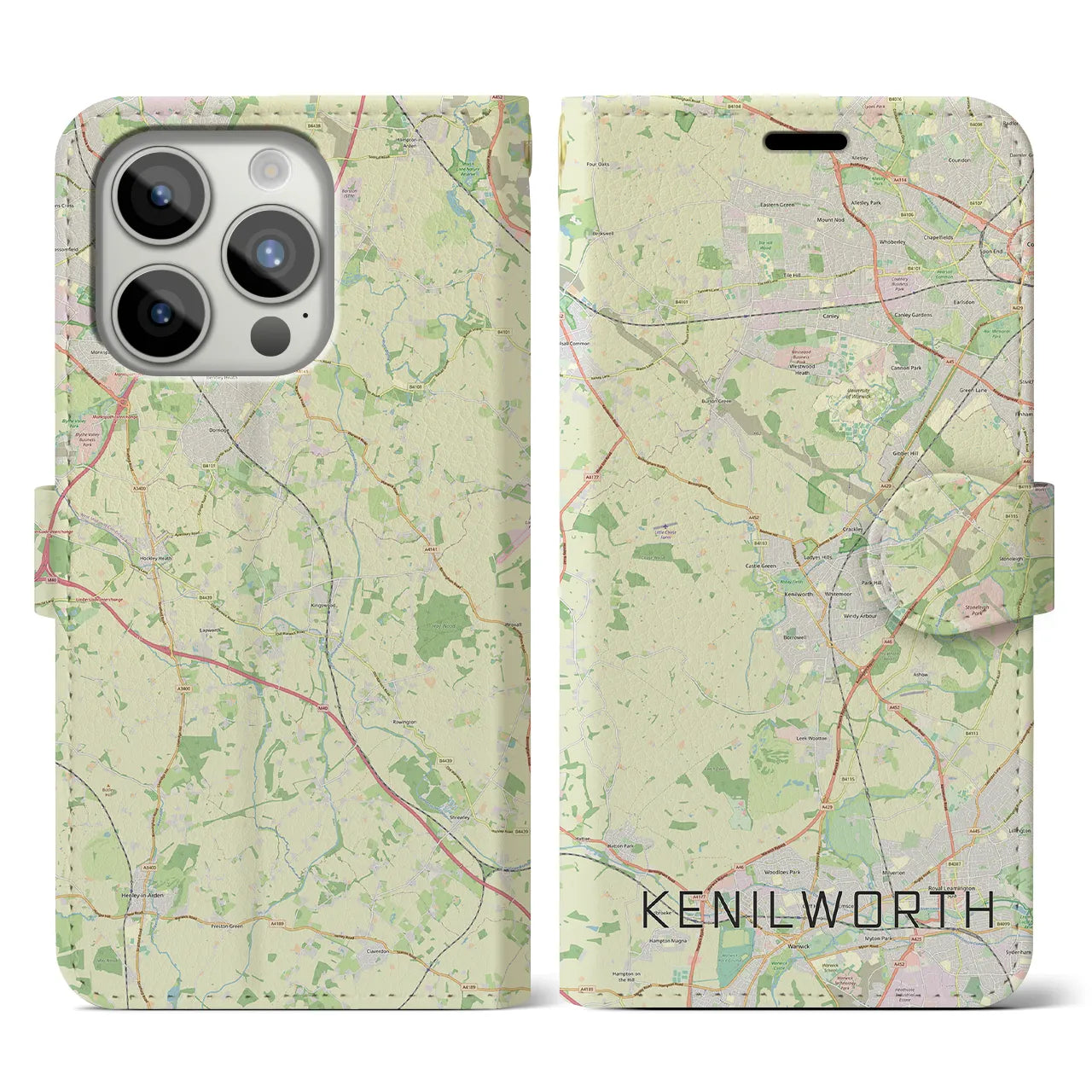 【ケニルワース】地図柄iPhoneケース（手帳両面タイプ・ナチュラル）iPhone 15 Pro 用