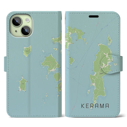 【慶良間（沖縄県）】地図柄iPhoneケース（手帳タイプ）ナチュラル・iPhone 15 用