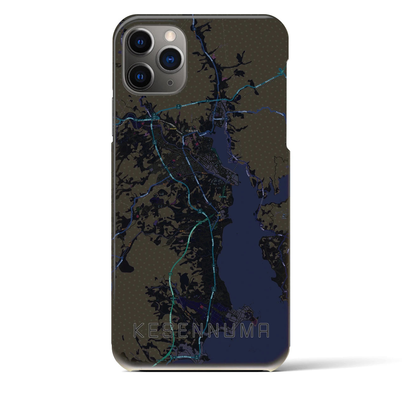 【気仙沼】地図柄iPhoneケース（バックカバータイプ・ブラック）iPhone 11 Pro Max 用