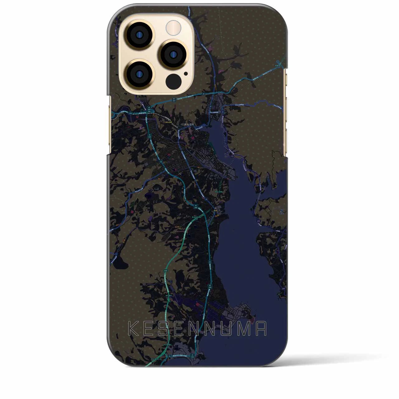 【気仙沼】地図柄iPhoneケース（バックカバータイプ・ブラック）iPhone 12 Pro Max 用