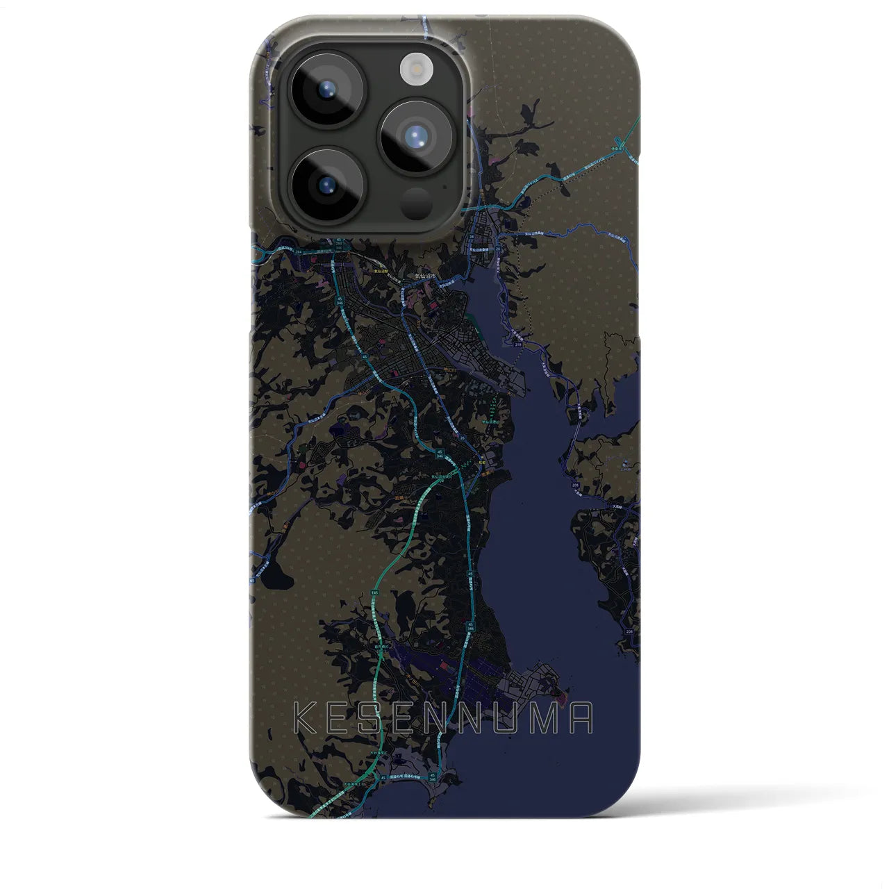 【気仙沼】地図柄iPhoneケース（バックカバータイプ・ブラック）iPhone 15 Pro Max 用