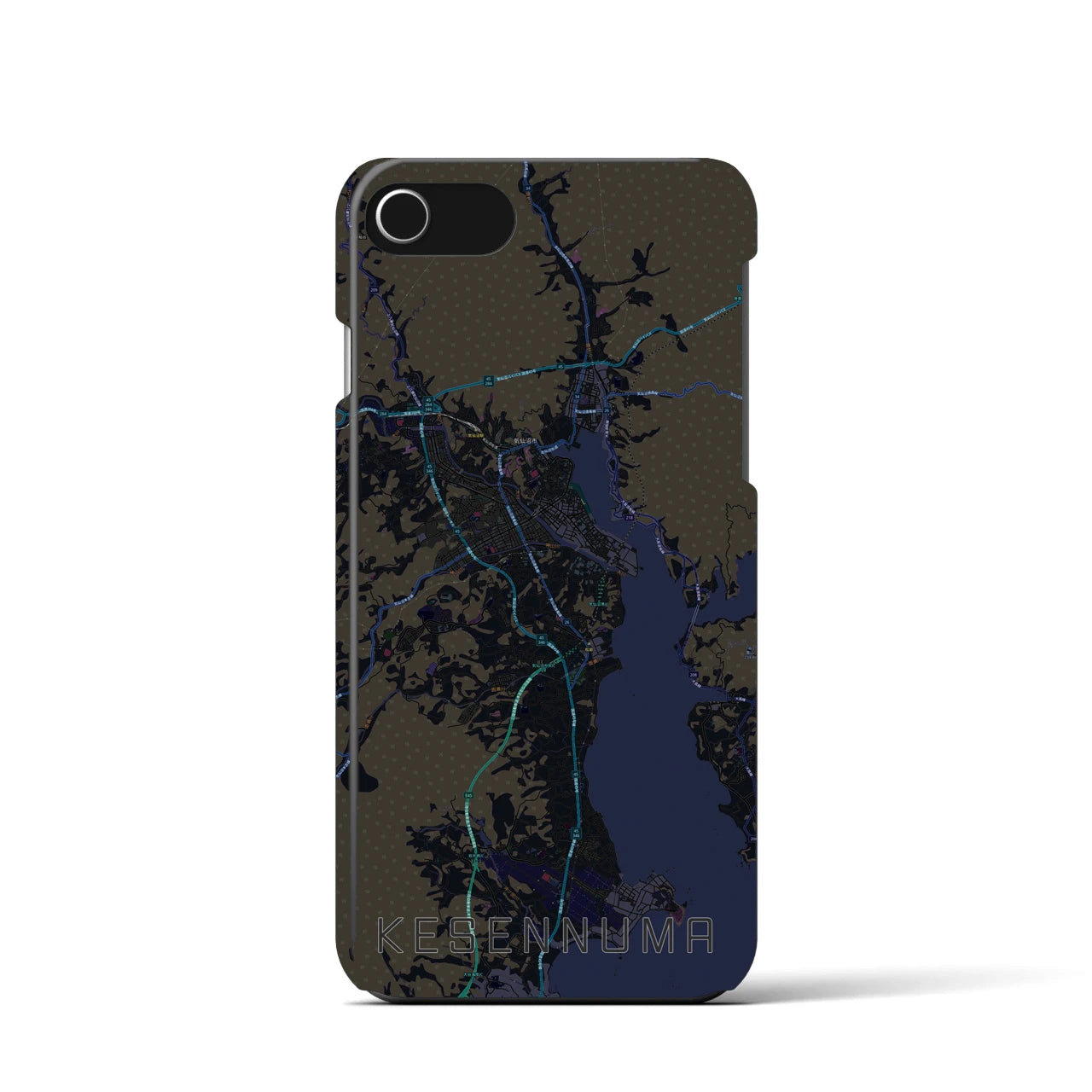 【気仙沼】地図柄iPhoneケース（バックカバータイプ・ブラック）iPhone SE（第3 / 第2世代） / 8 / 7 / 6s / 6 用