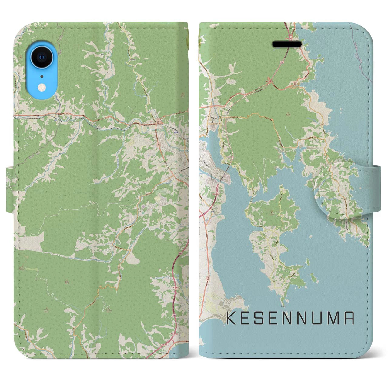 【気仙沼】地図柄iPhoneケース（手帳両面タイプ・ナチュラル）iPhone XR 用