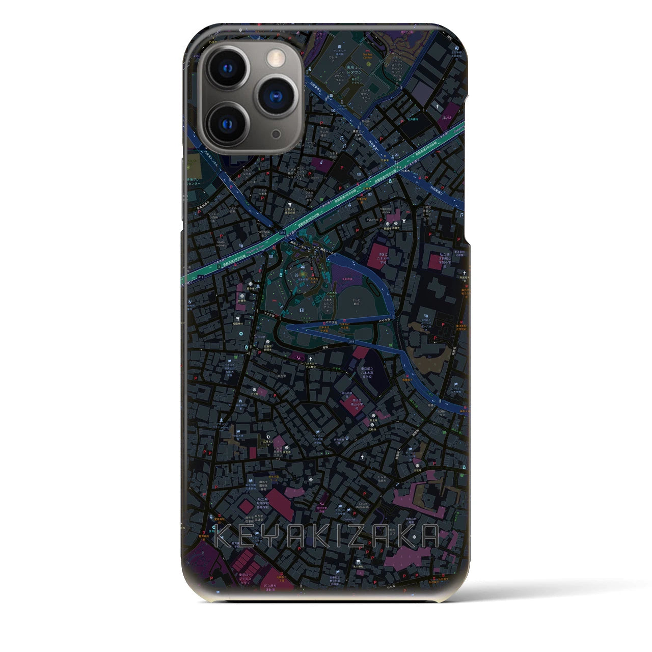 【けやき坂】地図柄iPhoneケース（バックカバータイプ・ブラック）iPhone 11 Pro Max 用