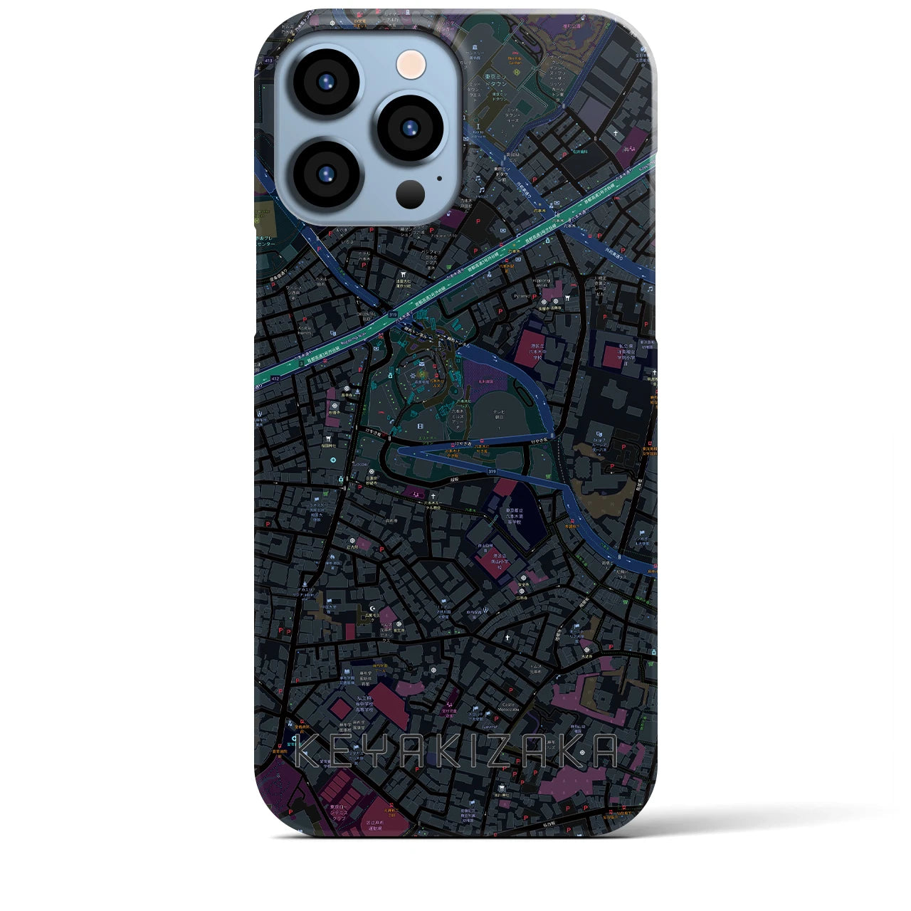 【けやき坂】地図柄iPhoneケース（バックカバータイプ・ブラック）iPhone 13 Pro Max 用
