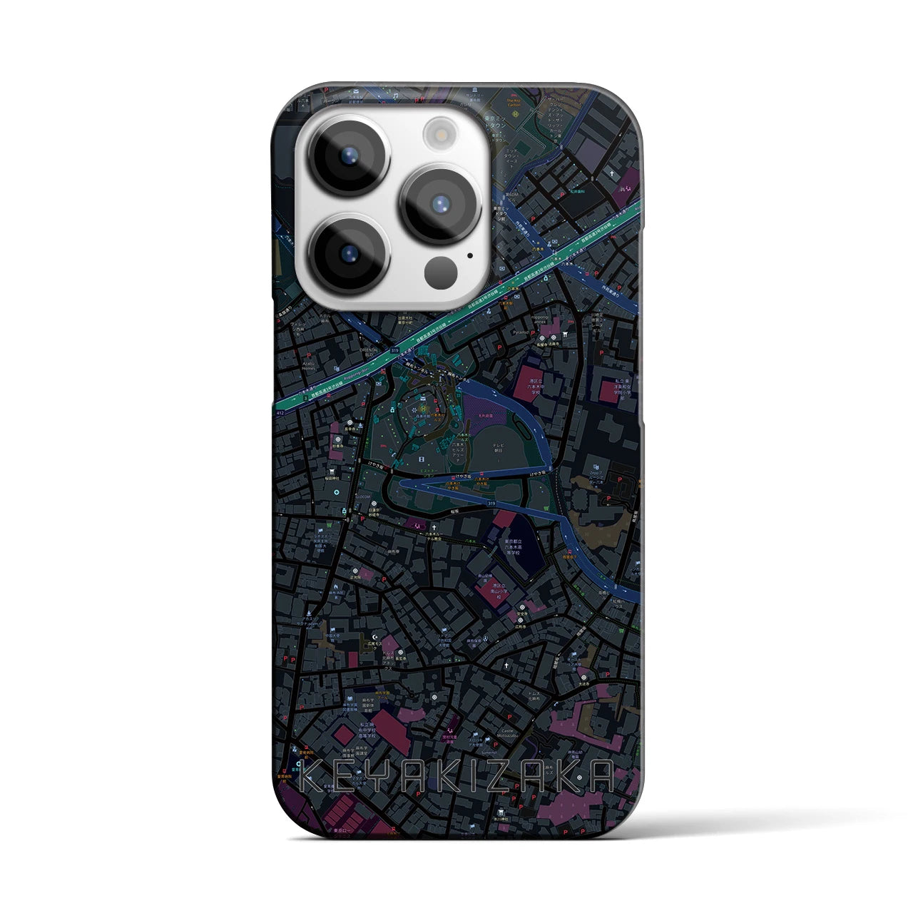 【けやき坂】地図柄iPhoneケース（バックカバータイプ・ブラック）iPhone 14 Pro 用