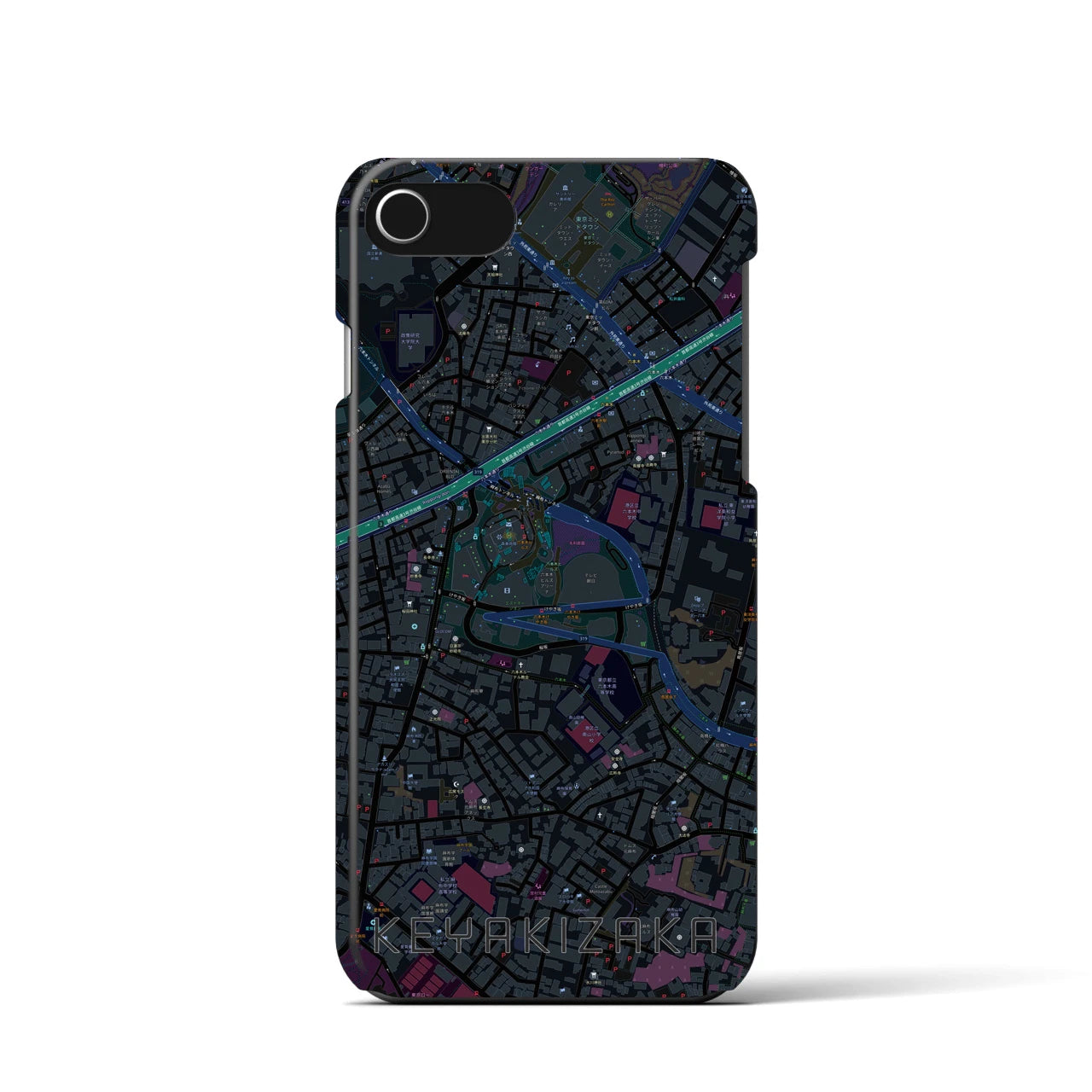 【けやき坂】地図柄iPhoneケース（バックカバータイプ・ブラック）iPhone SE（第3 / 第2世代） / 8 / 7 / 6s / 6 用