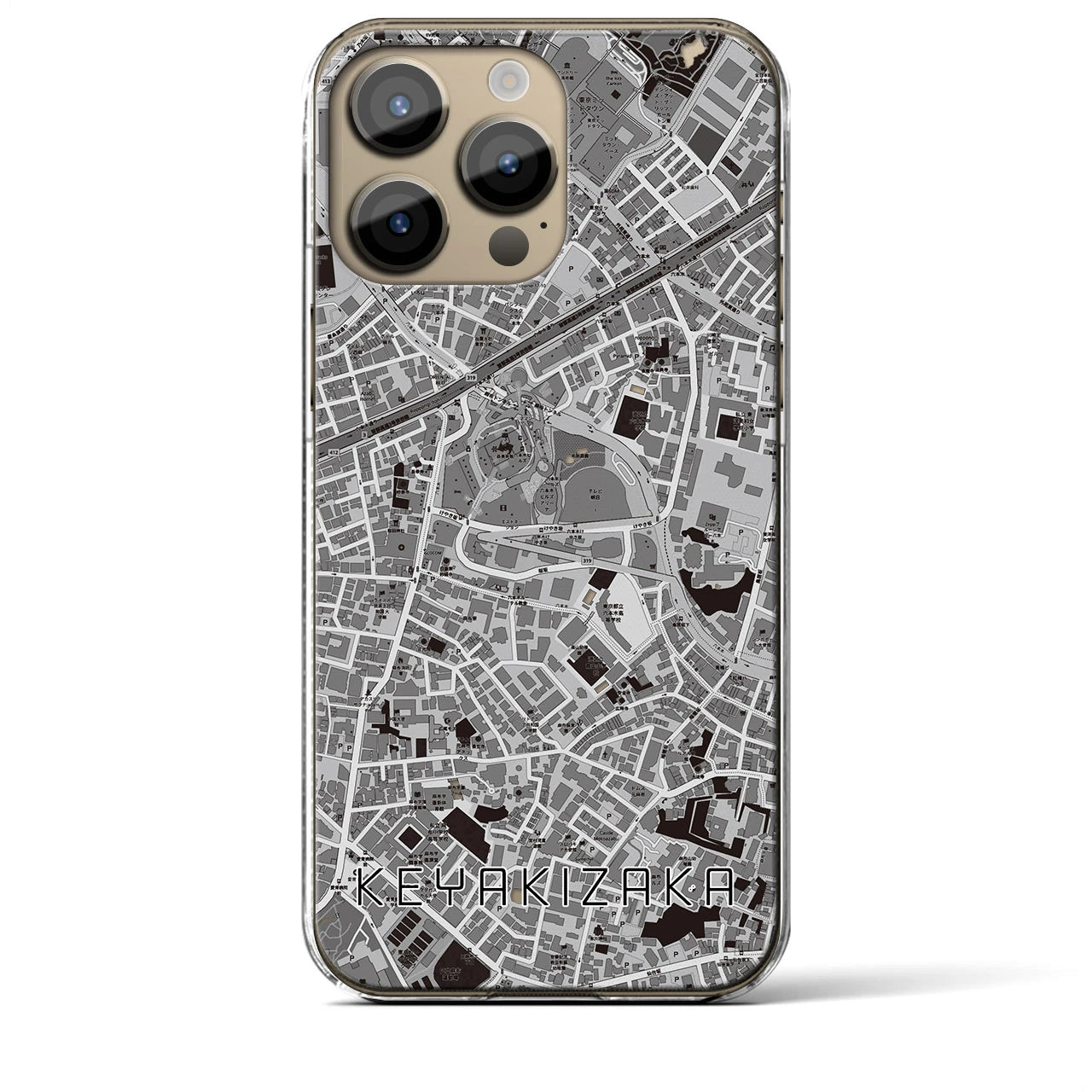【けやき坂】地図柄iPhoneケース（クリアタイプ・モノトーン）iPhone 14 Pro Max 用