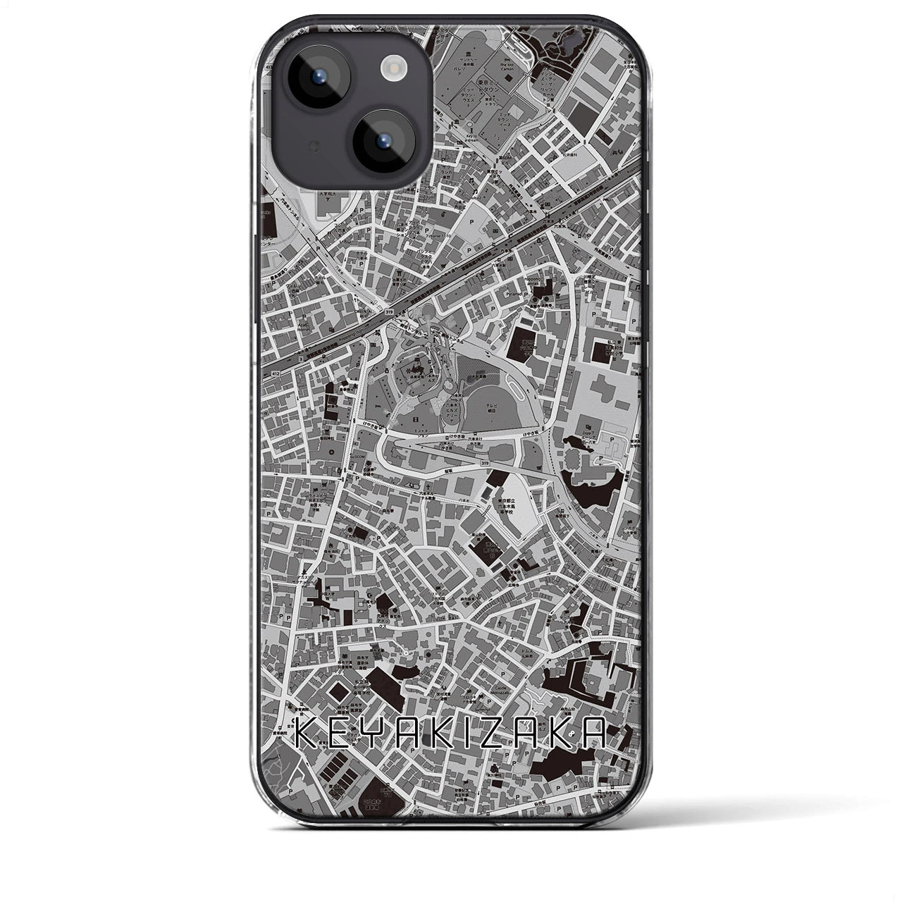 【けやき坂】地図柄iPhoneケース（クリアタイプ・モノトーン）iPhone 14 Plus 用