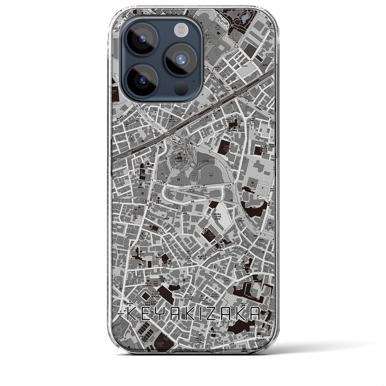 【けやき坂】地図柄iPhoneケース（クリアタイプ・モノトーン）iPhone 15 Pro Max 用