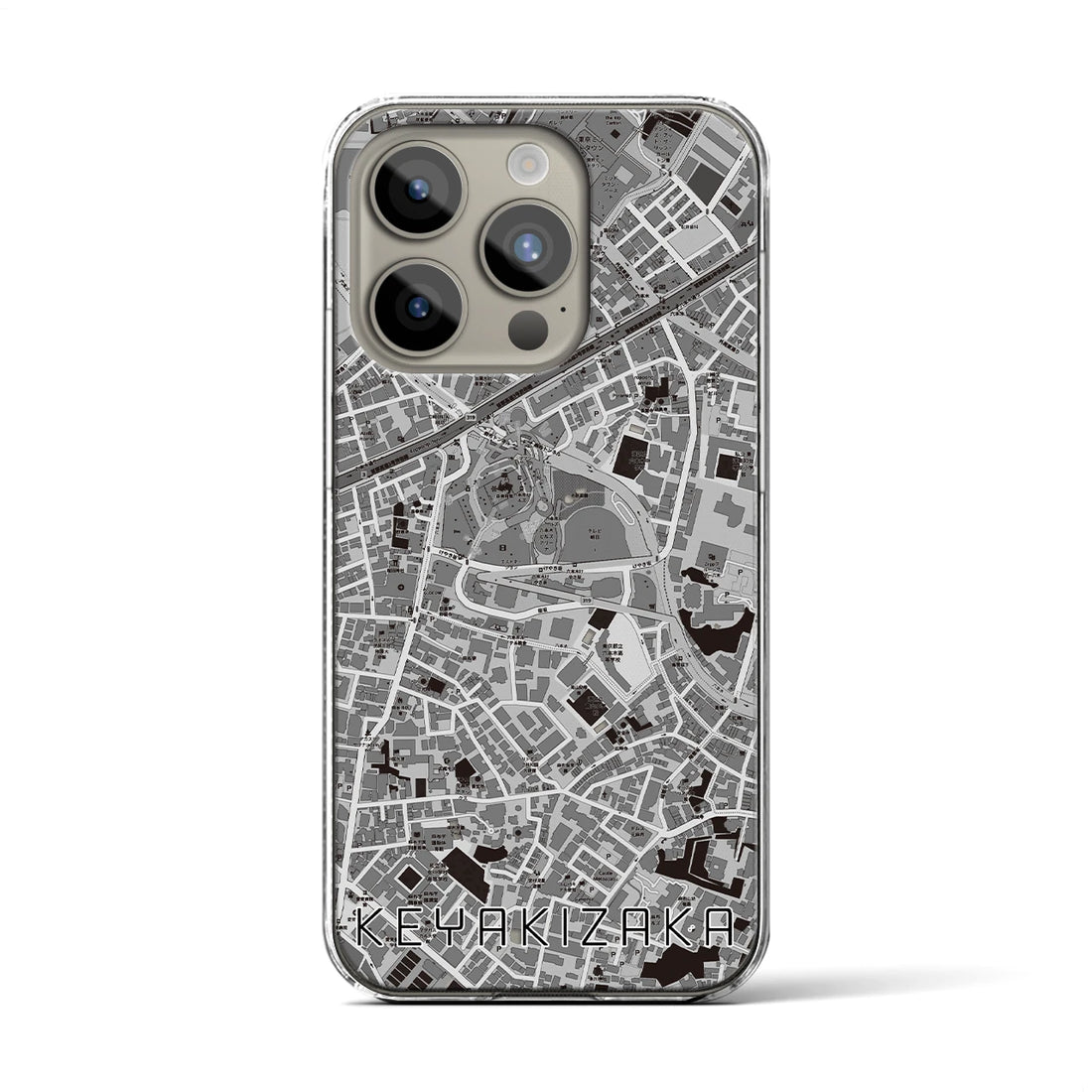 【けやき坂】地図柄iPhoneケース（クリアタイプ・モノトーン）iPhone 15 Pro 用