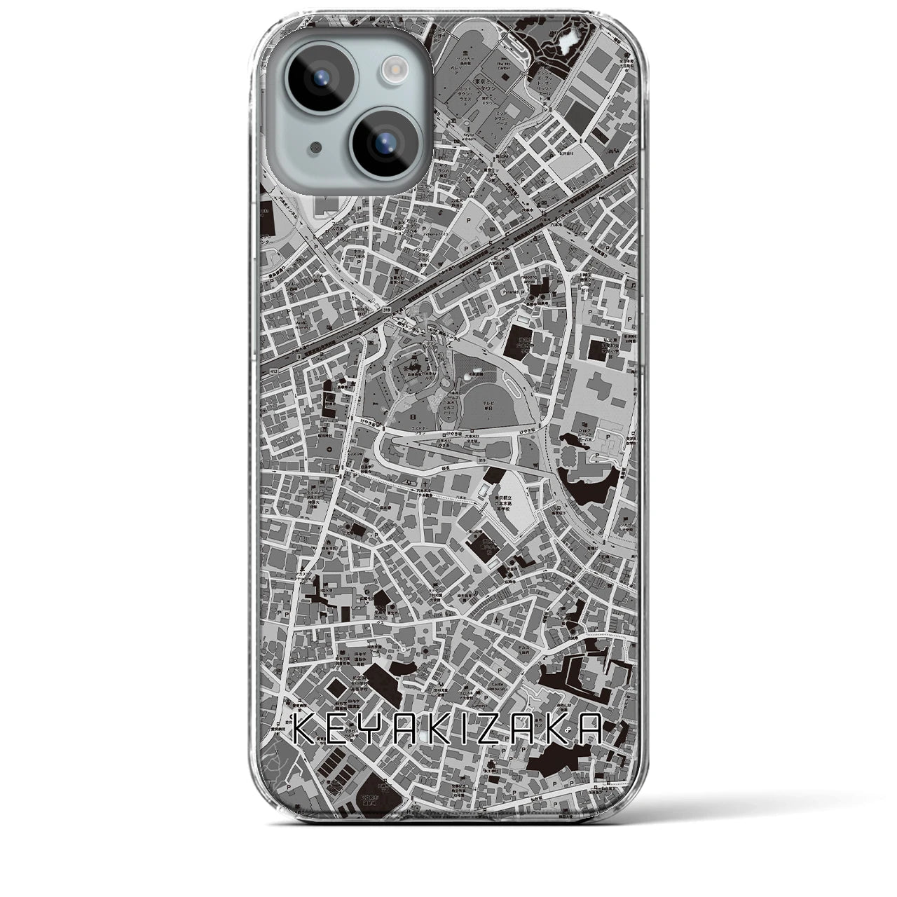 【けやき坂】地図柄iPhoneケース（クリアタイプ・モノトーン）iPhone 15 Plus 用
