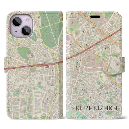 【けやき坂（東京都）】地図柄iPhoneケース（手帳タイプ）ナチュラル・iPhone 14 用