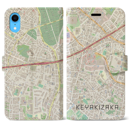 【けやき坂（東京都）】地図柄iPhoneケース（手帳タイプ）ナチュラル・iPhone XR 用