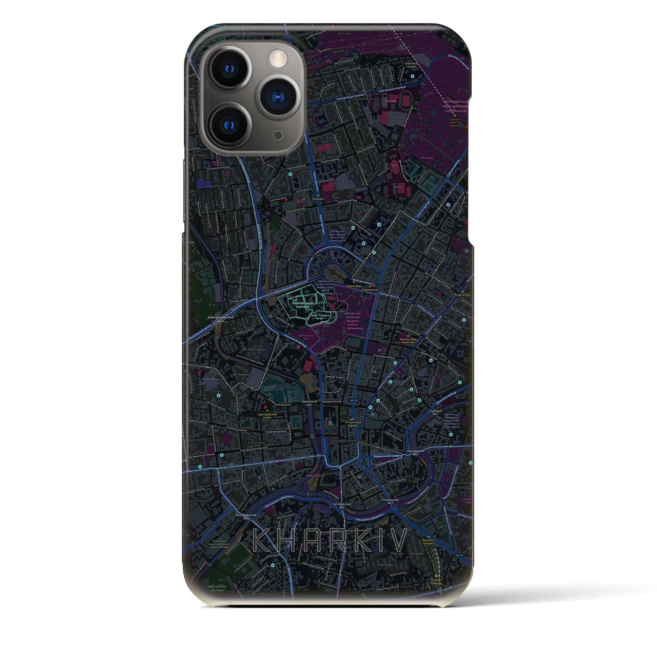 【ハルキウ】地図柄iPhoneケース（バックカバータイプ・ブラック）iPhone 11 Pro Max 用