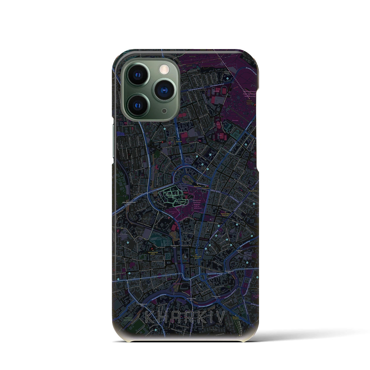 【ハルキウ】地図柄iPhoneケース（バックカバータイプ・ブラック）iPhone 11 Pro 用