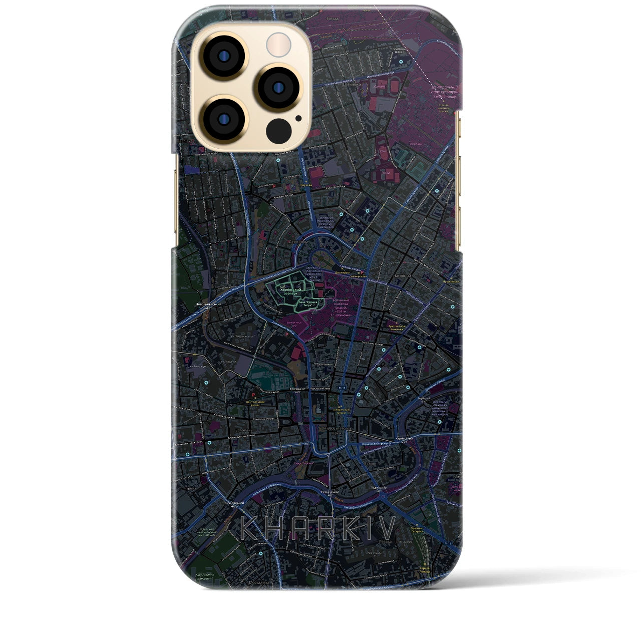 【ハルキウ】地図柄iPhoneケース（バックカバータイプ・ブラック）iPhone 12 Pro Max 用