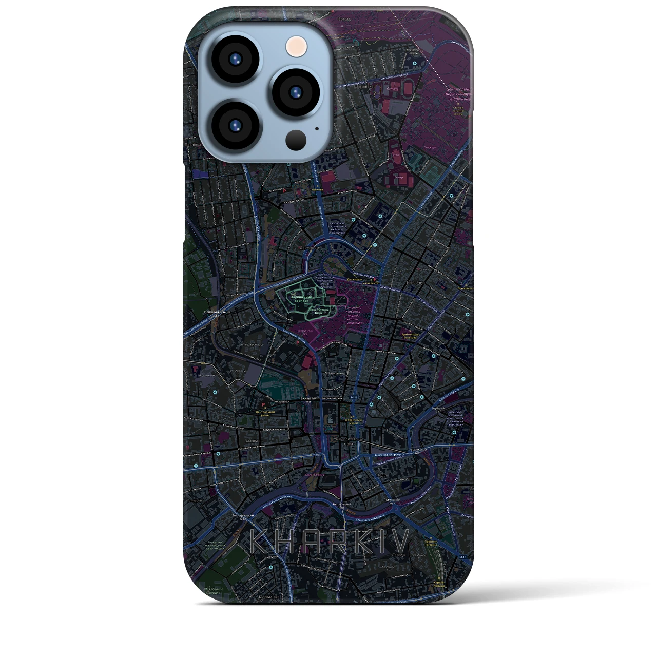 【ハルキウ】地図柄iPhoneケース（バックカバータイプ・ブラック）iPhone 13 Pro Max 用