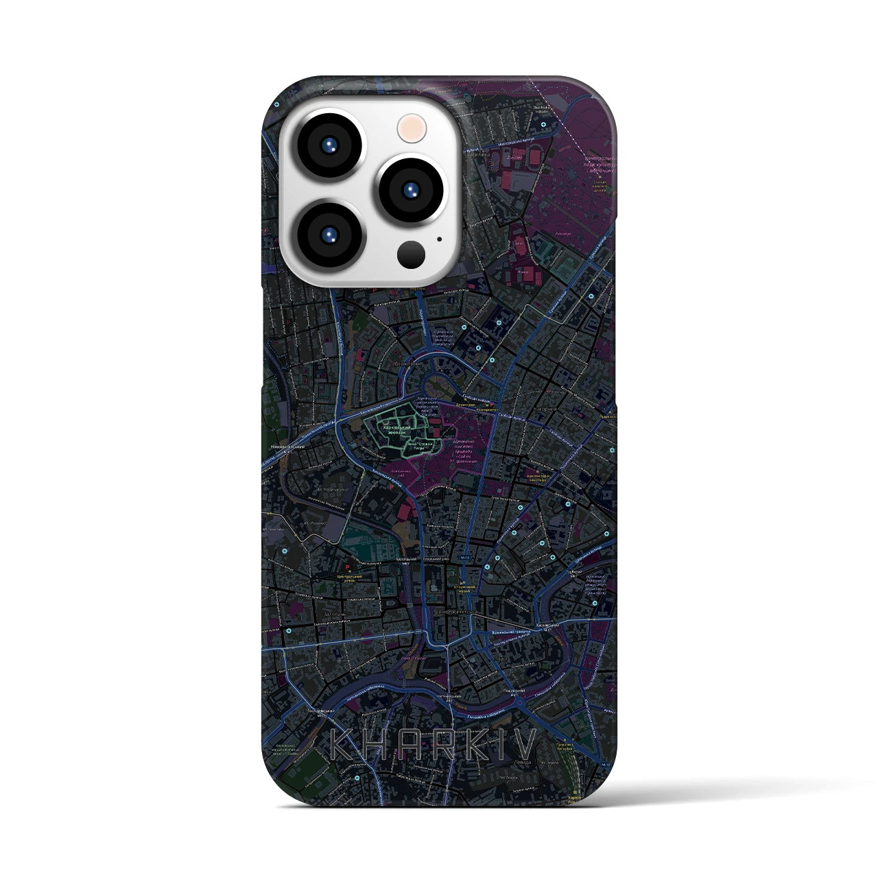 【ハルキウ】地図柄iPhoneケース（バックカバータイプ・ブラック）iPhone 13 Pro 用