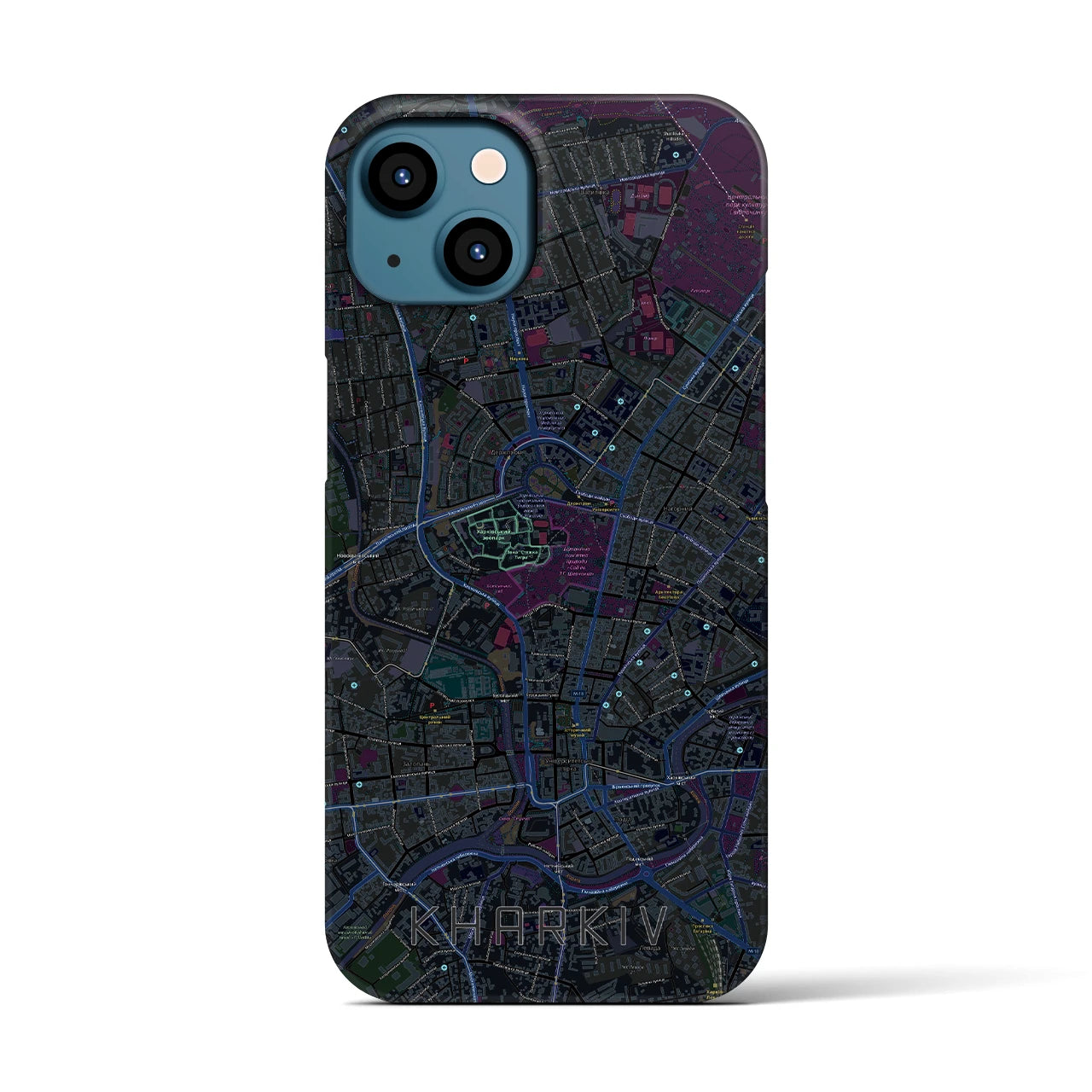 【ハルキウ】地図柄iPhoneケース（バックカバータイプ・ブラック）iPhone 13 用