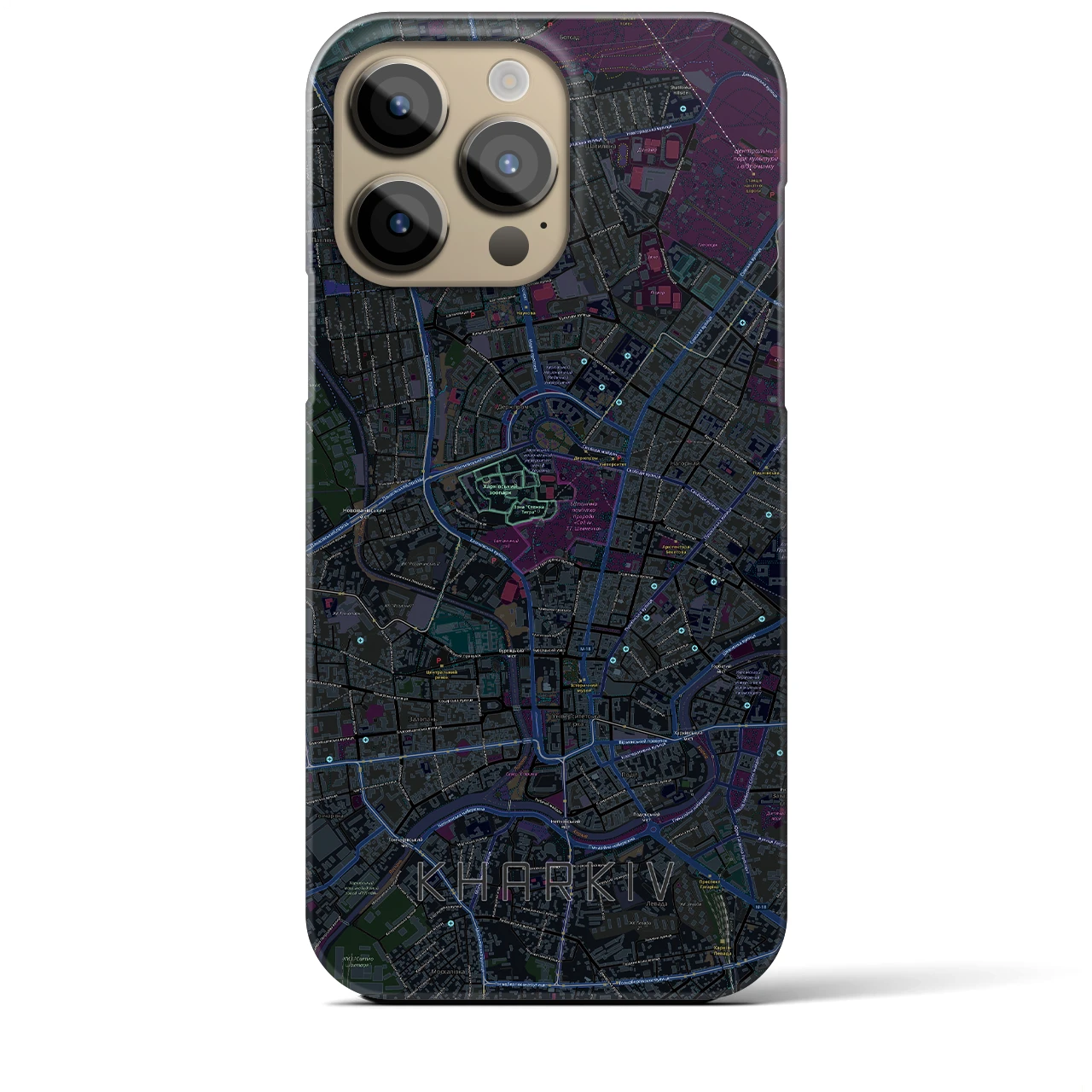【ハルキウ】地図柄iPhoneケース（バックカバータイプ・ブラック）iPhone 14 Pro Max 用