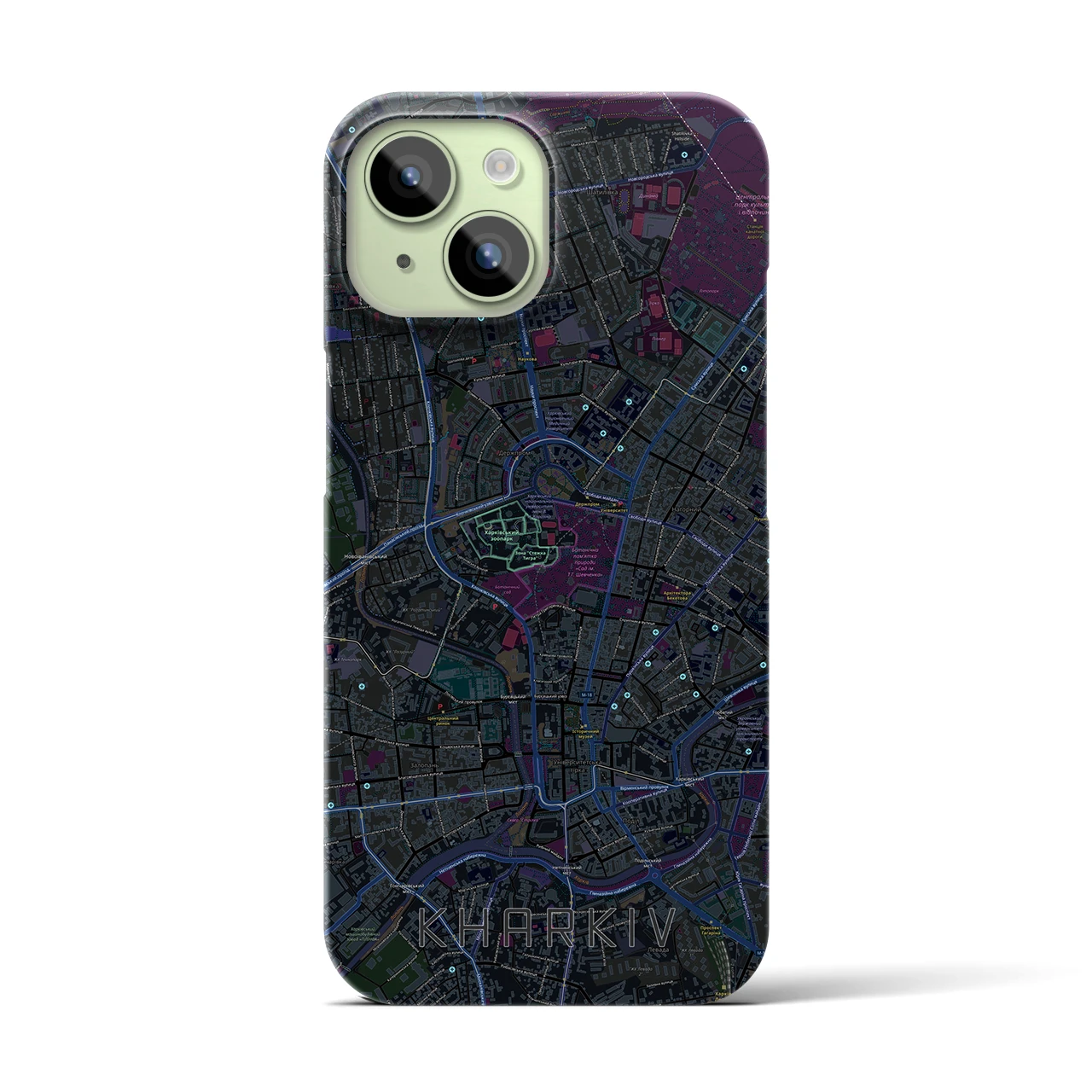 【ハルキウ】地図柄iPhoneケース（バックカバータイプ・ブラック）iPhone 15 用