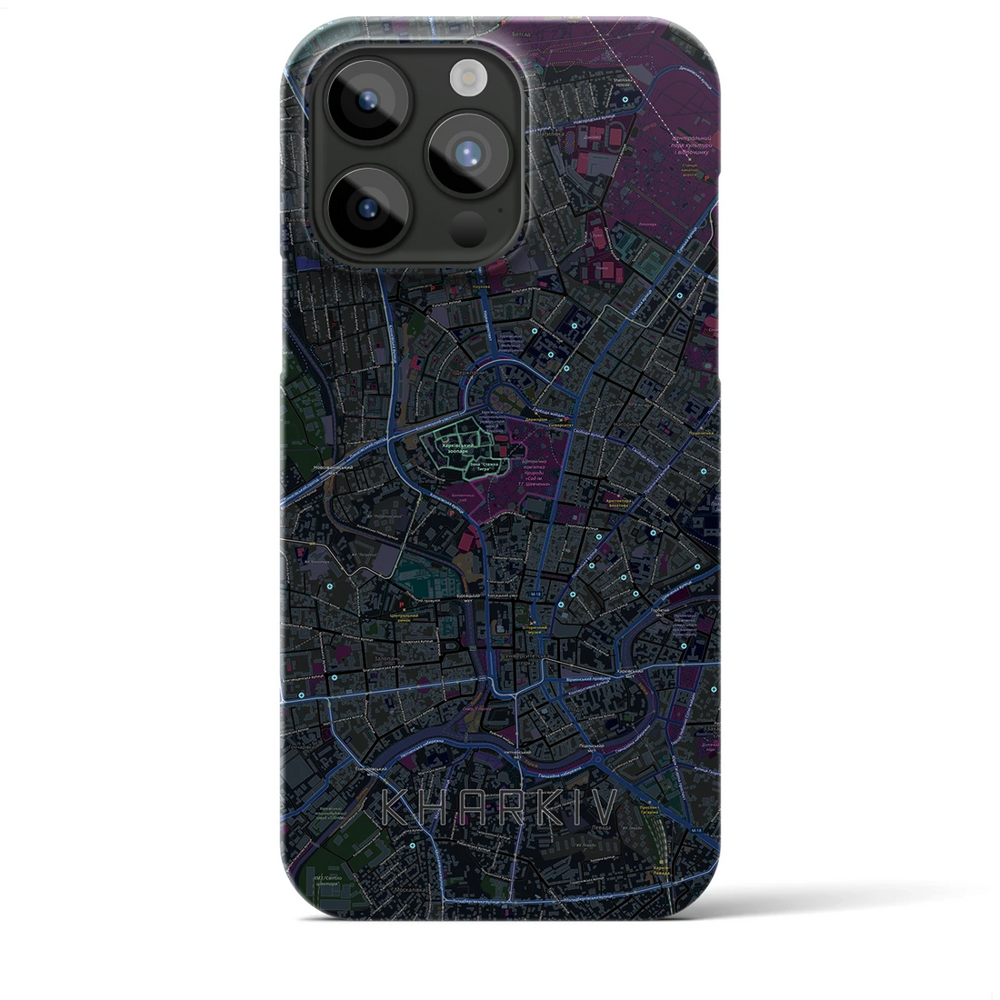 【ハルキウ】地図柄iPhoneケース（バックカバータイプ・ブラック）iPhone 15 Pro Max 用