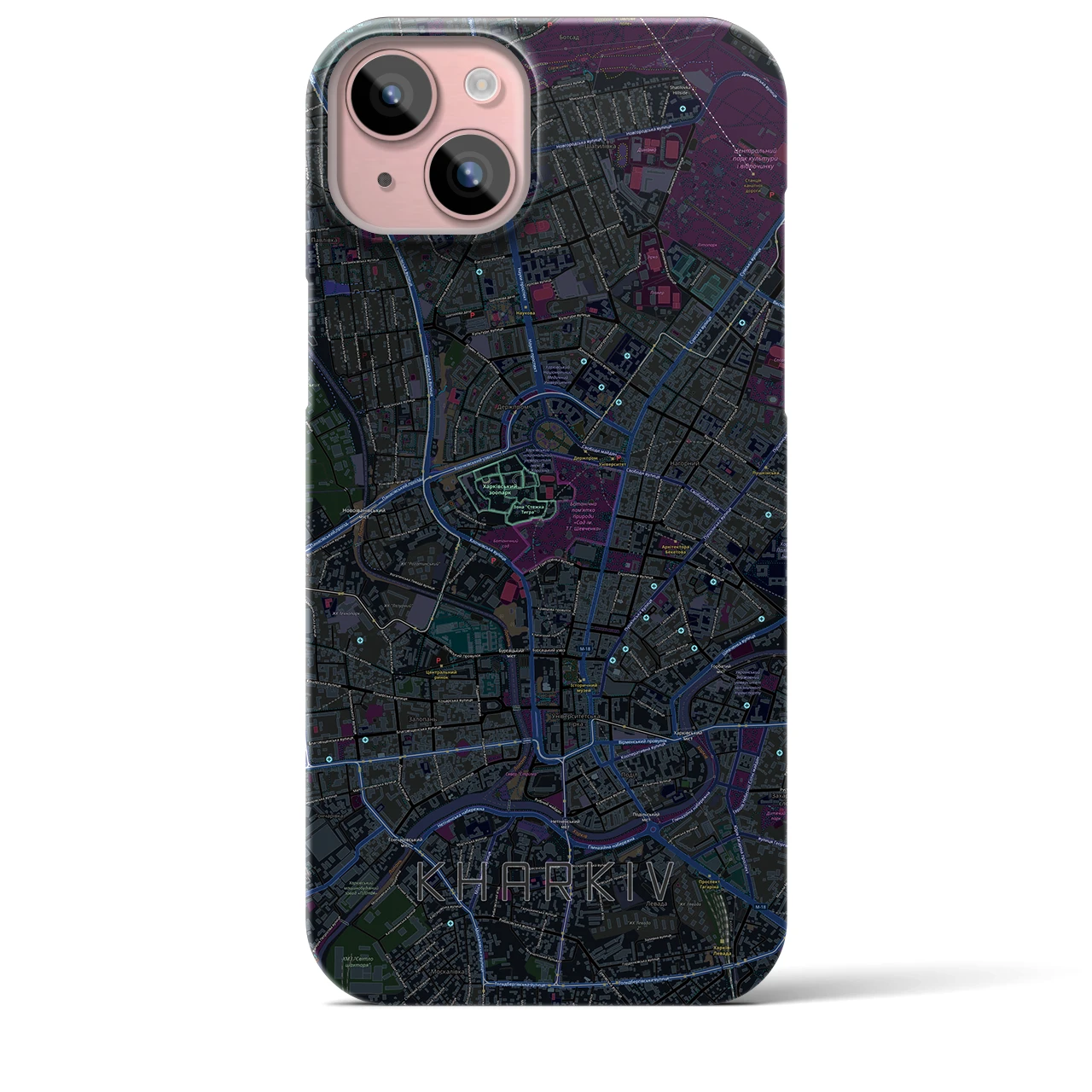 【ハルキウ】地図柄iPhoneケース（バックカバータイプ・ブラック）iPhone 15 Plus 用