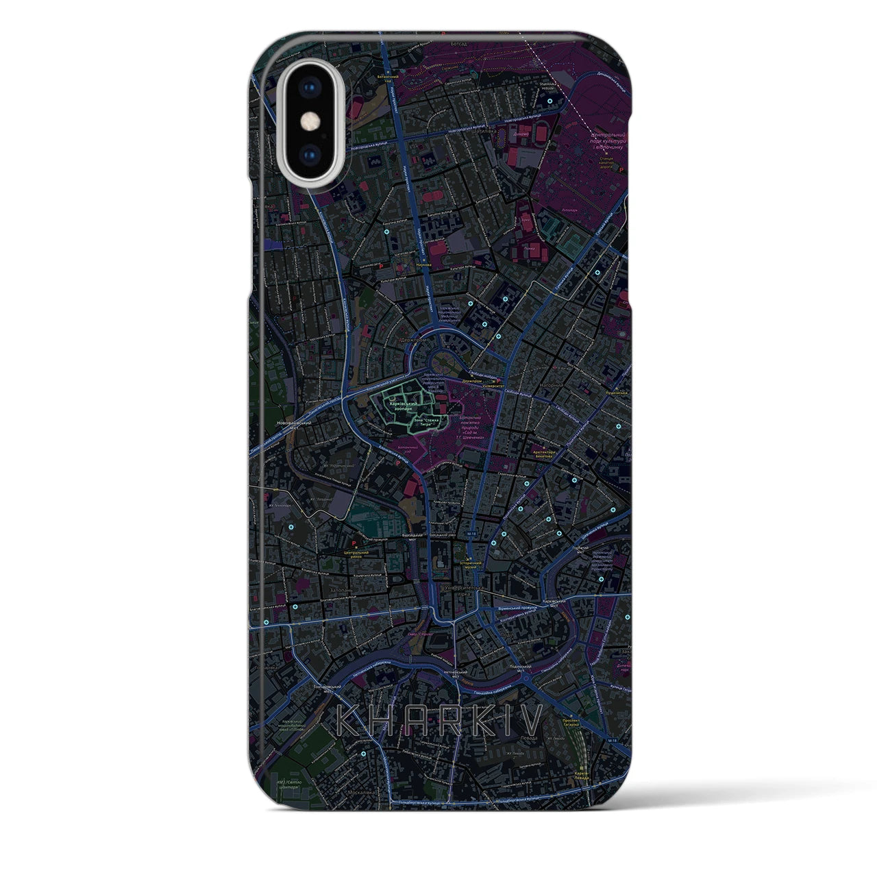 【ハルキウ】地図柄iPhoneケース（バックカバータイプ・ブラック）iPhone XS Max 用