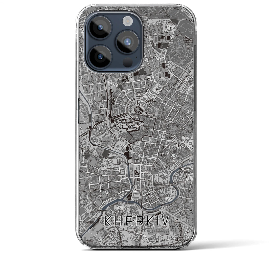 【ハルキウ】地図柄iPhoneケース（クリアタイプ・モノトーン）iPhone 15 Pro Max 用