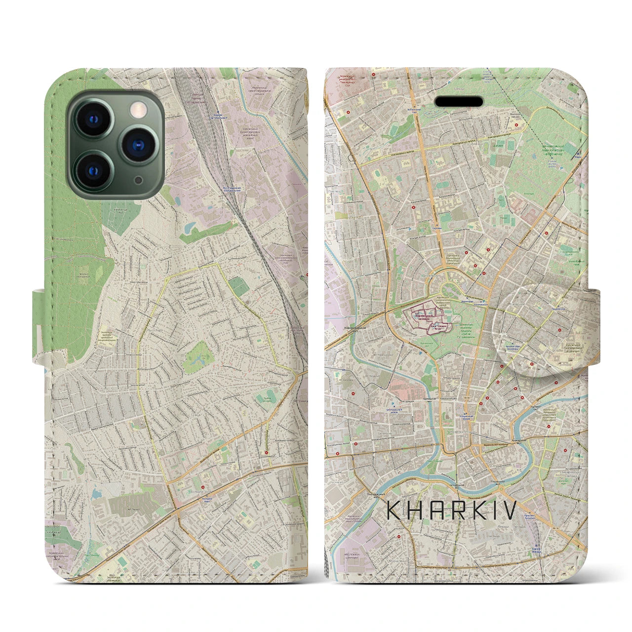 【ハルキウ】地図柄iPhoneケース（手帳両面タイプ・ナチュラル）iPhone 11 Pro 用