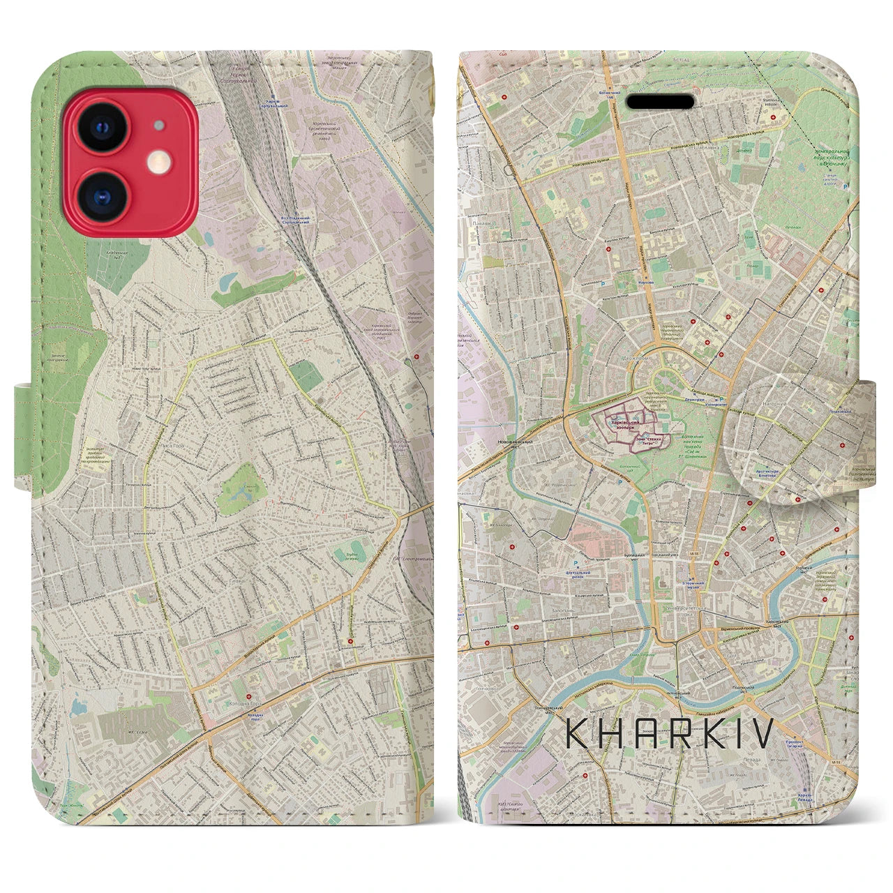 【ハルキウ】地図柄iPhoneケース（手帳両面タイプ・ナチュラル）iPhone 11 用