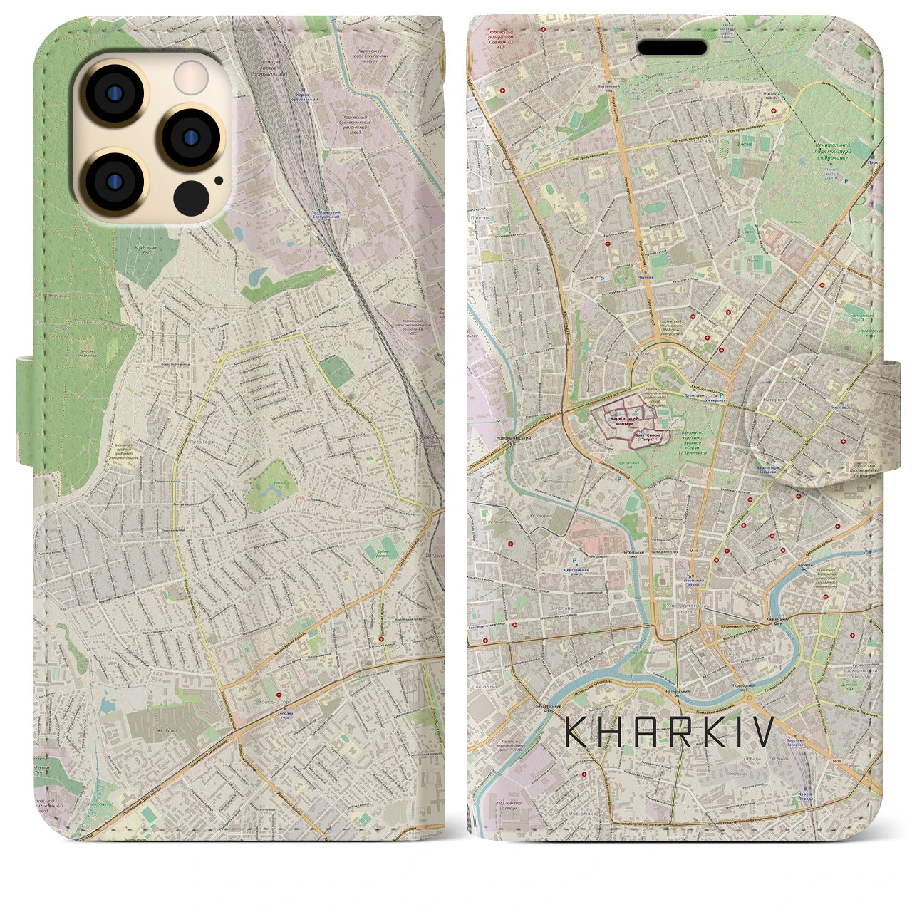 【ハルキウ】地図柄iPhoneケース（手帳両面タイプ・ナチュラル）iPhone 12 Pro Max 用